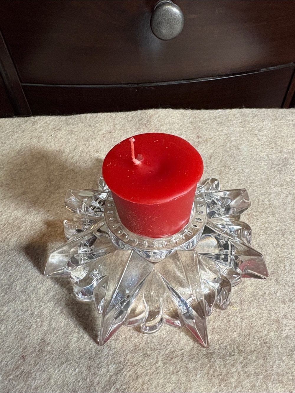 Red Votive Candle with Clear Star Glass Holder - USA Lead Crystal